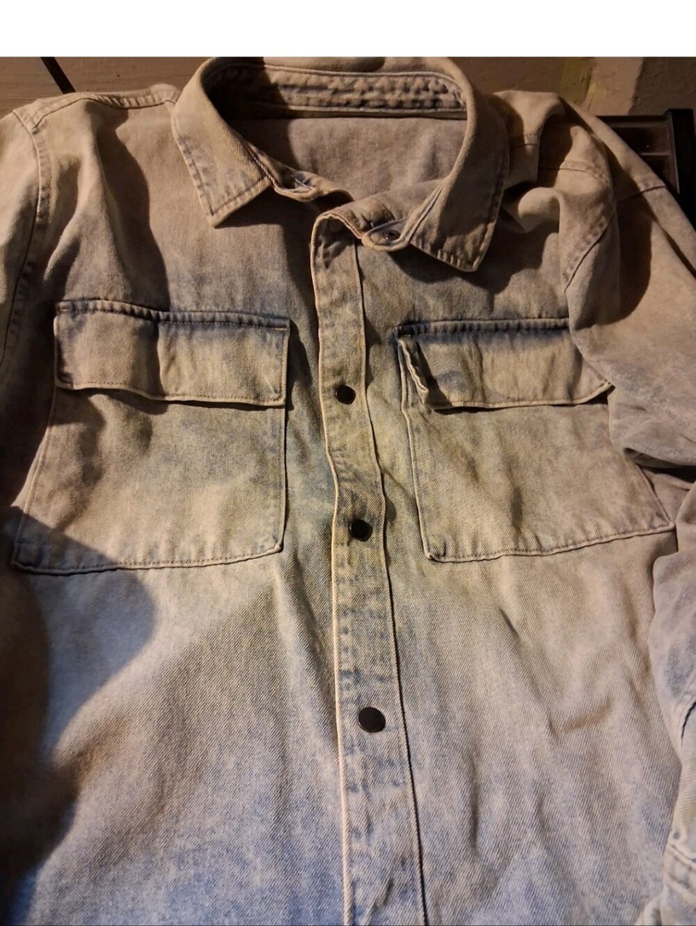 Light Wash Denim Shirt Jacket - Men's Casual Overshirt Jacket Size Xl